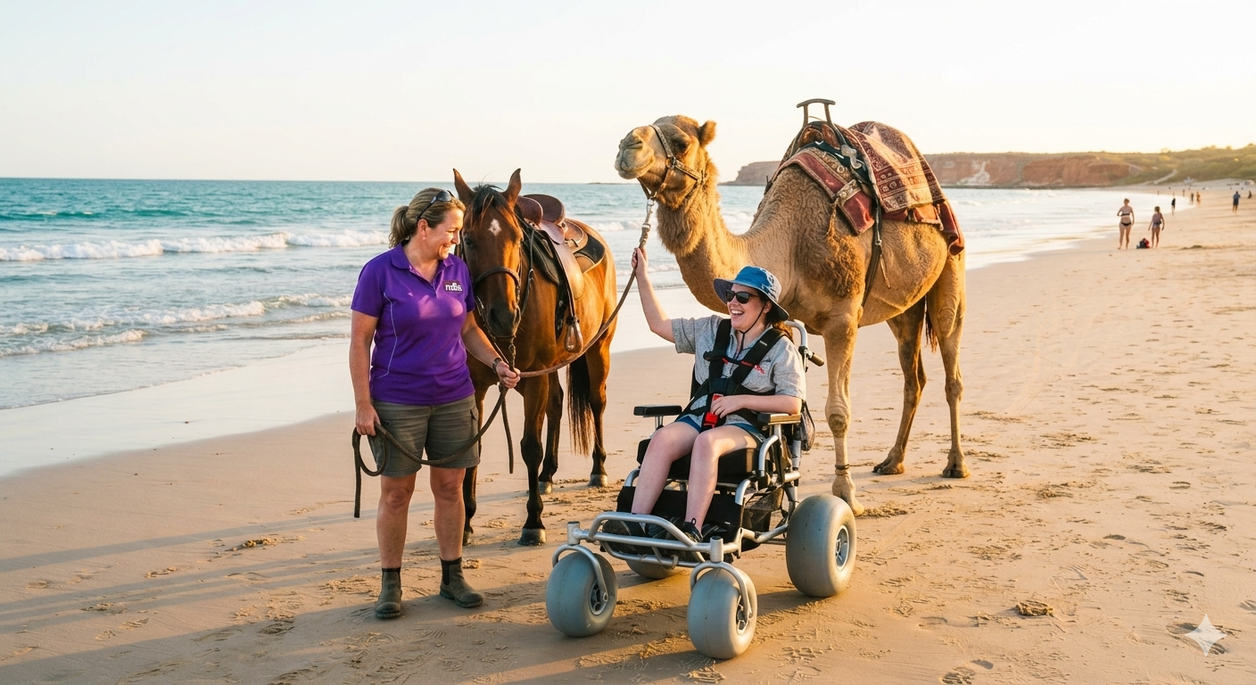 beach ridenwith horse and camel